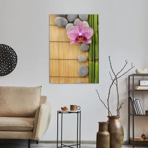 Canvas printPink orchid and gray stones 2