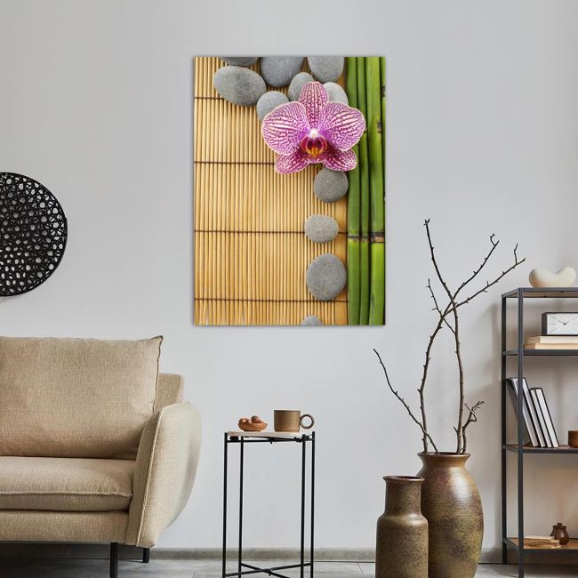 Πίνακας σε καμβά Ορχιδέα, Pink orchid and gray stones