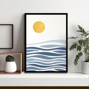 Golden sun blue sea αφίσα κάδρο Αφίσα πόστερ με μαύρη κορνίζα, minimal στυλ