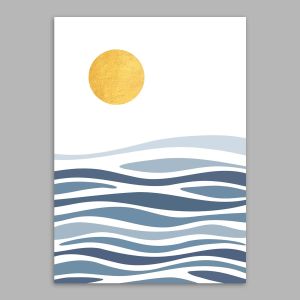 Golden sun blue sea poster Poster with black frame, minimal style 2