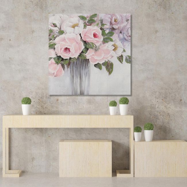Πίνακας σε καμβά Pink roses in vase I