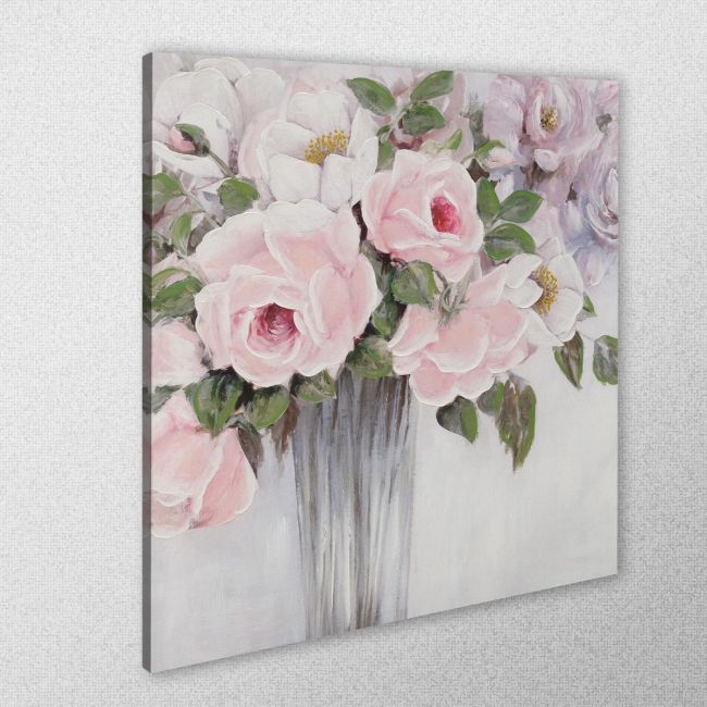 Πίνακας σε καμβά Pink roses in vase I