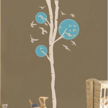 Αυτοκόλλητο τοίχου Design tree,  λευκό - γαλάζιο με πουλιά