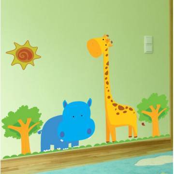 Αυτοκόλλητα τοίχου παιδικά Ιπποπόταμος, καμηλοπάρδαλη, Happy Blue Hippo & Giraffe