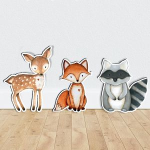 Wooden printed figures, Deer, fox, raccoon watercolor, set of 3 wooden figures printed 2