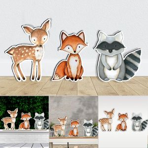 Wooden printed figures, Deer, fox, raccoon watercolor, set of 3 wooden figures printed