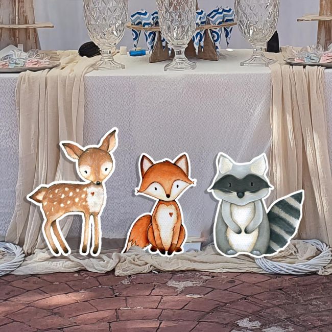 Wooden printed figures, Deer, fox, raccoon watercolor, set of 3 wooden figures printed