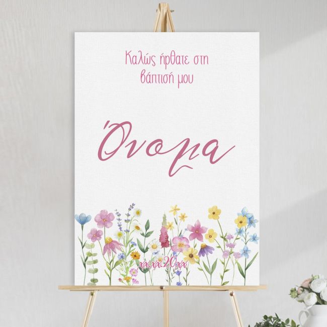Canvas print welcome to my baptism, spring flowers minimal pinks