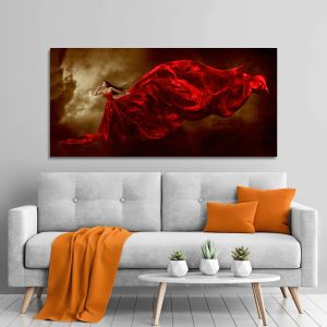 Πίνακας σε καμβά Woman in red dress, πανοραμικός