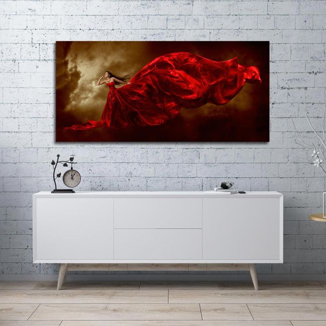 Πίνακας σε καμβά Woman in red dress, πανοραμικός