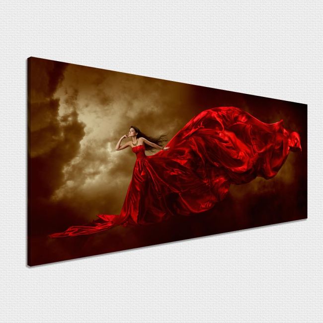 Canvas print Woman in red dress, panoramic