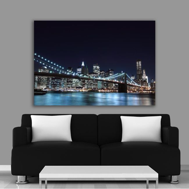 Πίνακας σε καμβά Νέα Υόρκη, Brooklyn bridge dark blue