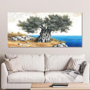 Canvas print Olive tree at sea, panoramic 2