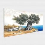 Canvas print Olive tree at sea, panoramic