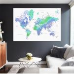 Πίνακας σε καμβά Green blue world map 