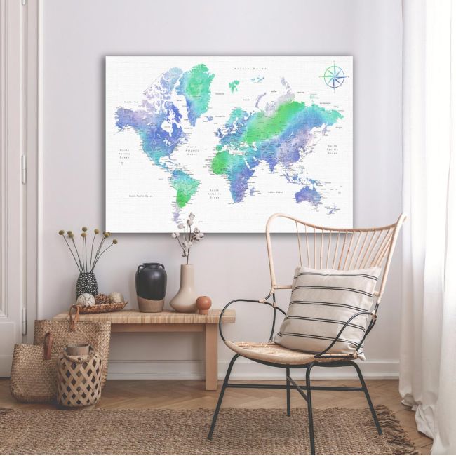 Canvas print Green blue world map