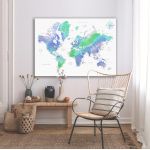 Πίνακας σε καμβά Green blue world map 