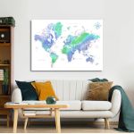 Πίνακας σε καμβά Green blue world map 