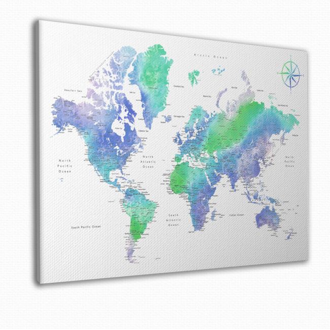 Canvas print Green blue world map