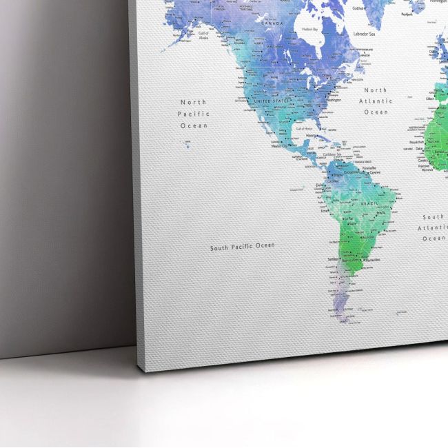 Πίνακας σε καμβά Green blue world map 