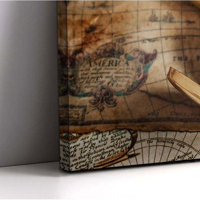 Canvas print Vintage compass telescope and map