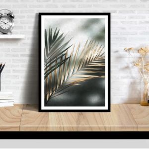 Green gold leaves, αφίσα, κάδρο