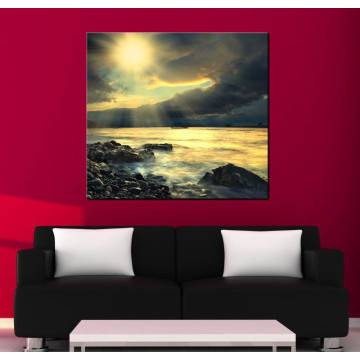 Canvas print Sunset at beach, Rough coast sunset