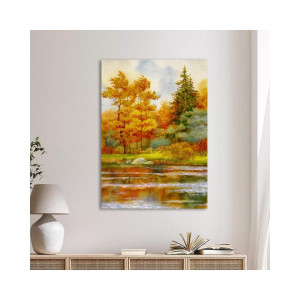 Πίνακας σε καμβά Προσφορά 50x70 cm, φθινοπωρινό δάσος, Autumnal forest on the lake