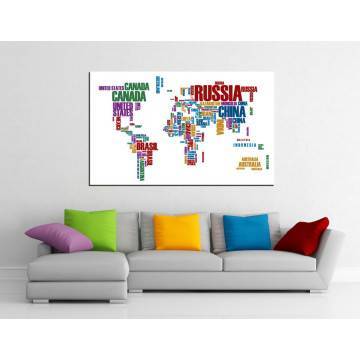 Πίνακας σε καμβά Χρωματιστός παγκόσμιος χάρτης με λέξεις