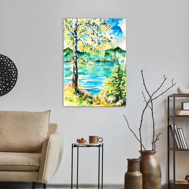 Πίνακας σε καμβά Δέντρο σε λίμνη, Birch on the shore of lake