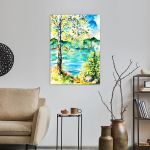 Πίνακας σε καμβά Δέντρο σε λίμνη, Birch on the shore of lake