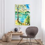 Πίνακας σε καμβά Δέντρο σε λίμνη, Birch on the shore of lake