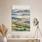 Canvas print Hills and river in the mist