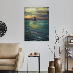 Canvas print Sailing boat on ocean before storm 2
