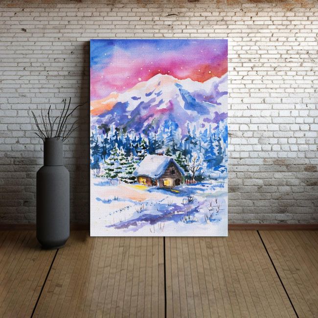 Canvas printWinter cabin in the woods