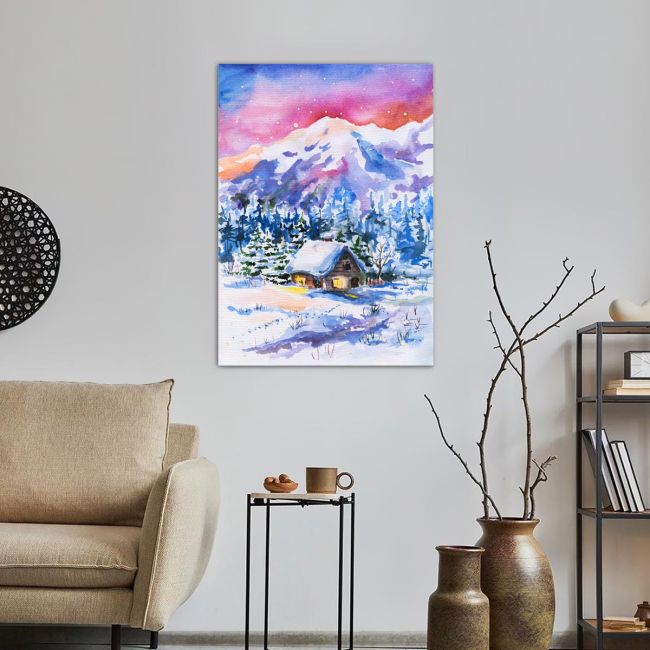 Canvas printWinter cabin in the woods
