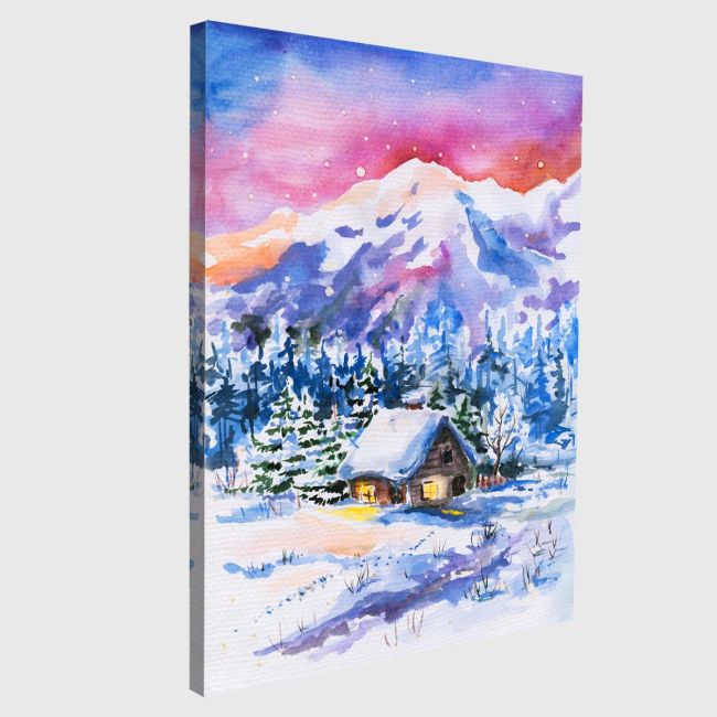 Πίνακας σε καμβά Καλύβα στο βουνό, Winter cabin in the woods