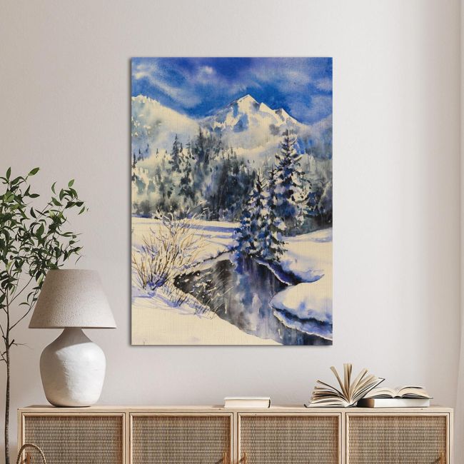 Canvas printRiver and snowy mountains