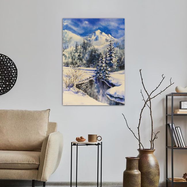 Canvas printRiver and snowy mountains