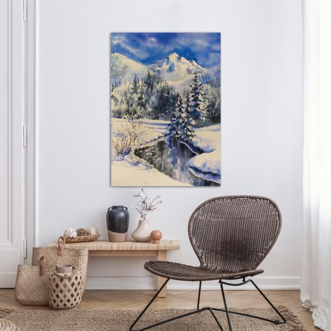 Canvas printRiver and snowy mountains