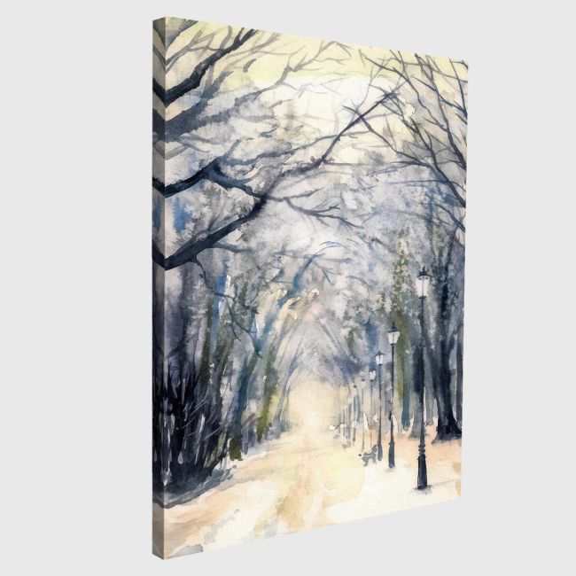 Πίνακας σε καμβά Χειμωνιάτικο μονοπάτι, Footpath in a winter city park