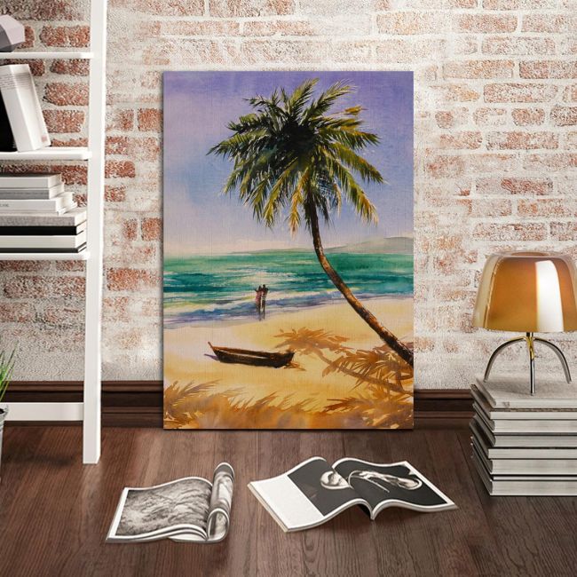 Canvas print Couple in love on a beach
