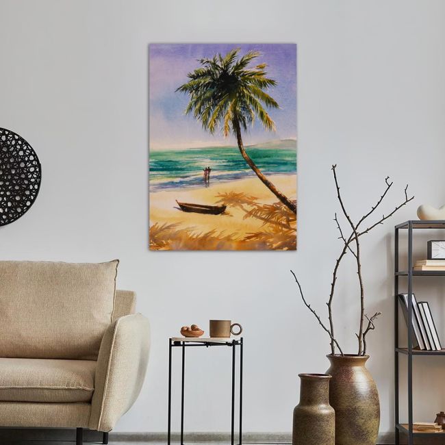 Canvas print Couple in love on a beach
