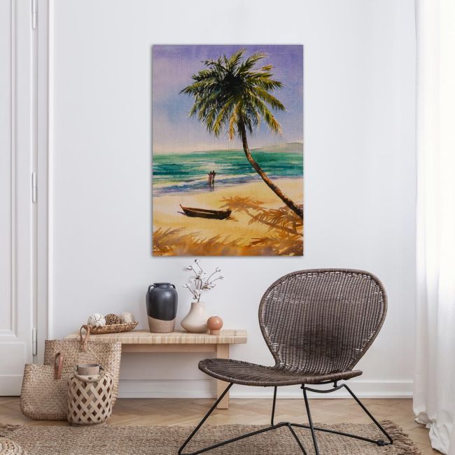 Canvas print Couple in love on a beach