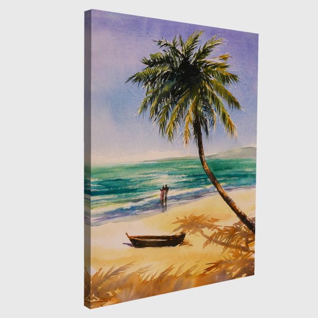 Canvas print Couple in love on a beach