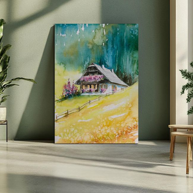 Πίνακας σε καμβά Alpine house on a hill