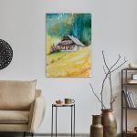 Canvas print Alpine house on a hill