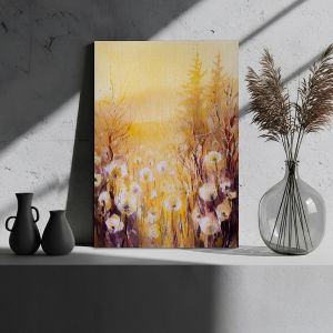 Canvas printDandelion seeds in meadow