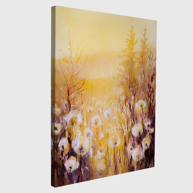Πίνακας σε καμβά πικραλίδες στο λιβάδι, Dandelion seeds in meadow