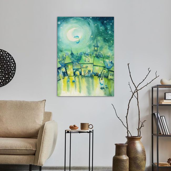 Cats town at night canvas print